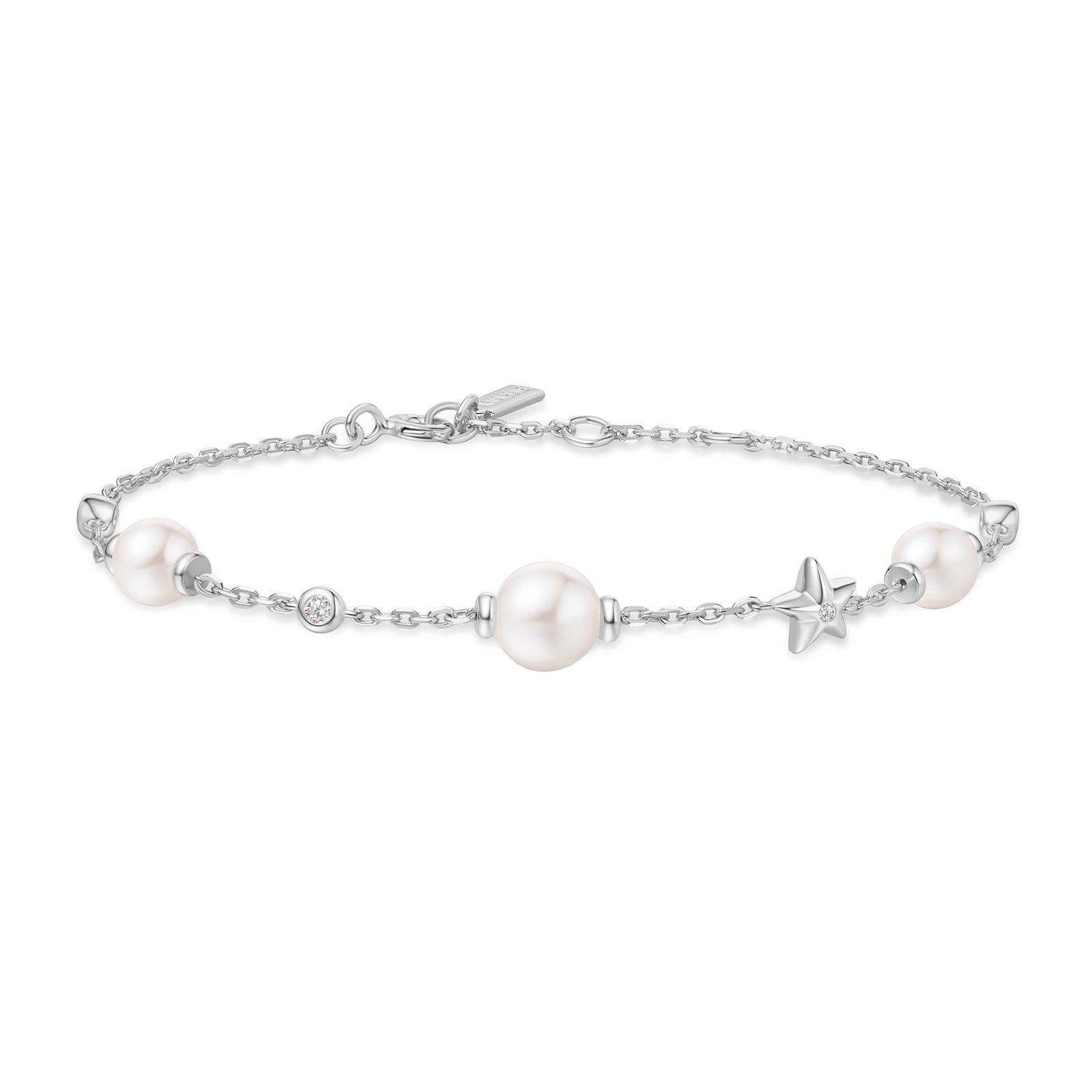 Silver Shell Pearl and Star Station Bracelet