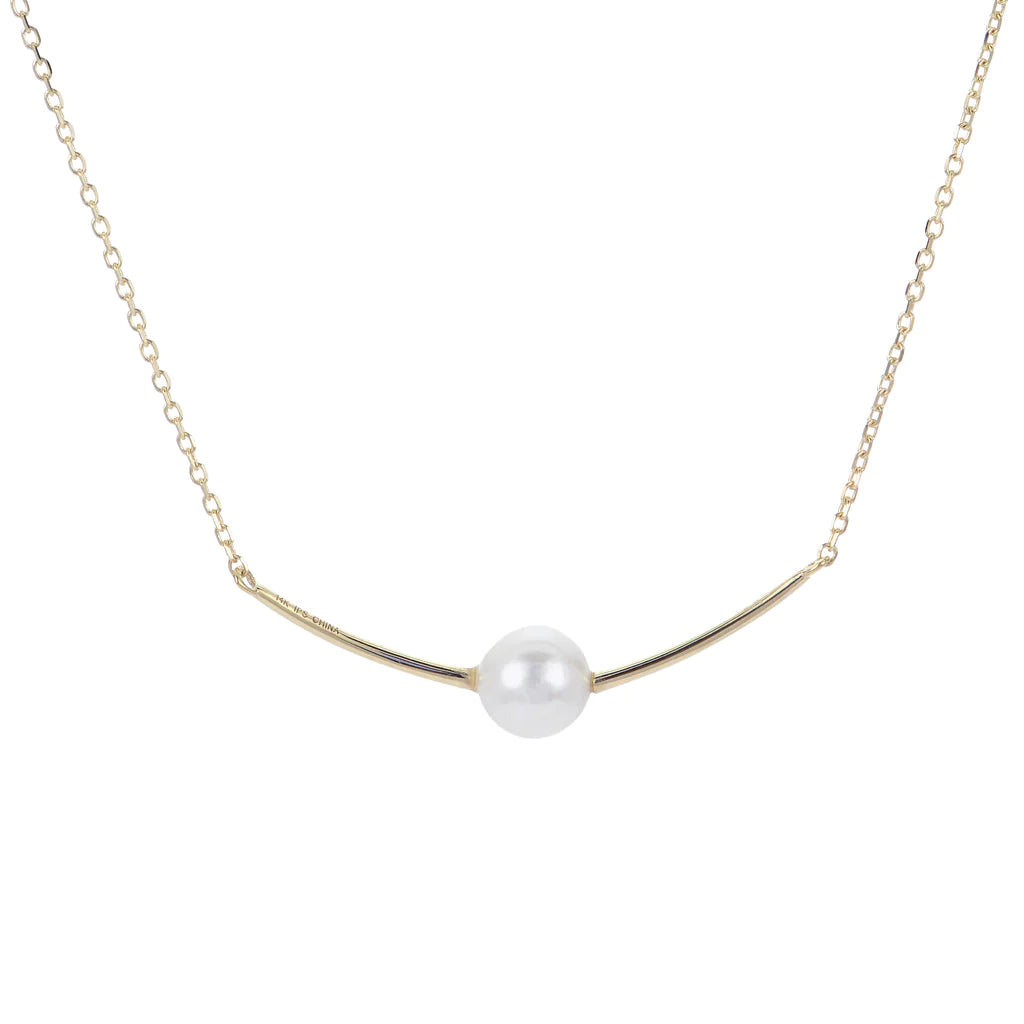 Curved Bar Pearl Pendant Necklace