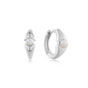 Silver Pearl Geometric Huggie Hoop Earrings