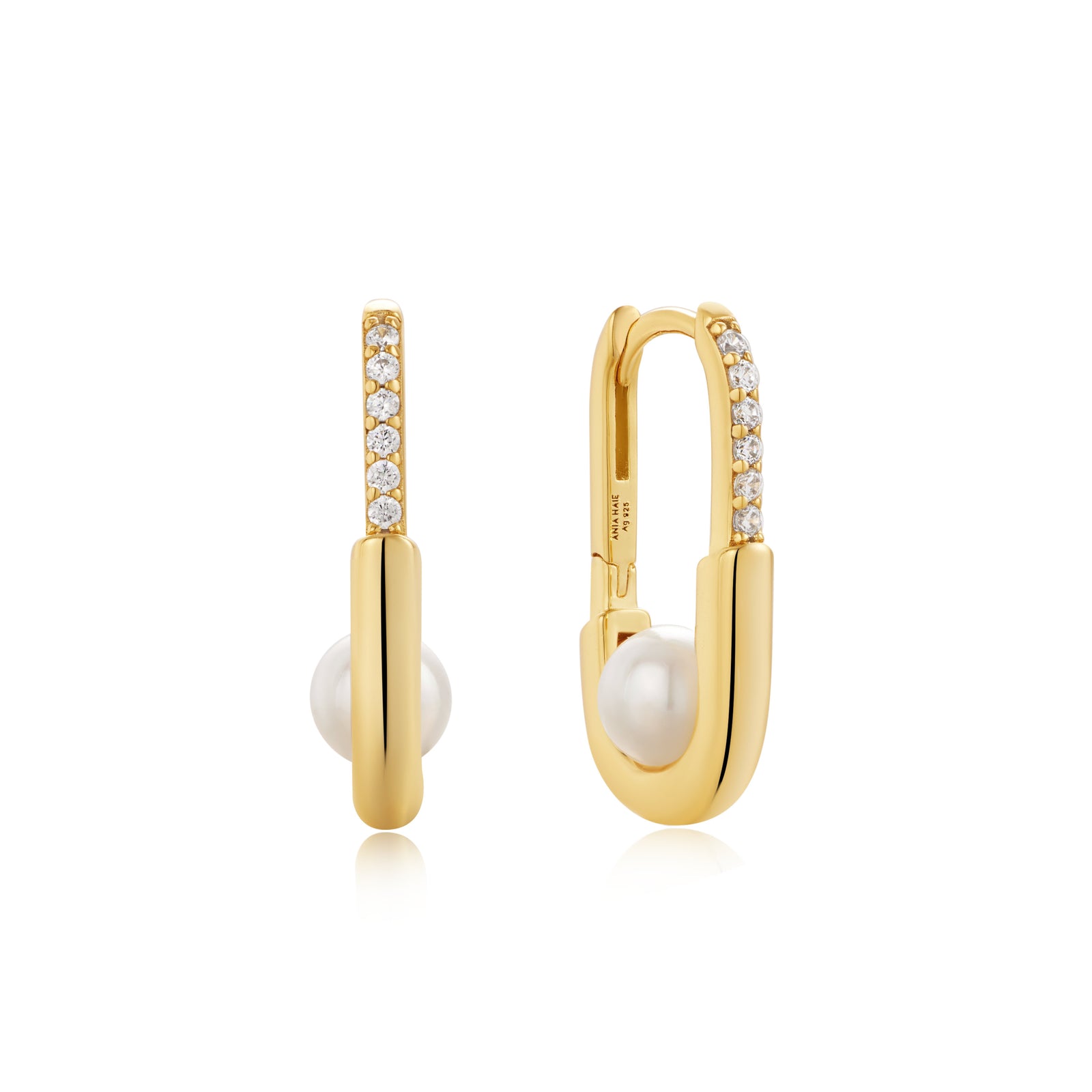 Gold Shell Pearl Interlock Oval Hoop Earrings