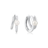 Silver Parallel Duo Freshwater Pearl Huggies
