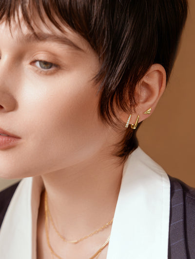 Gold Oval Pavé Huggies