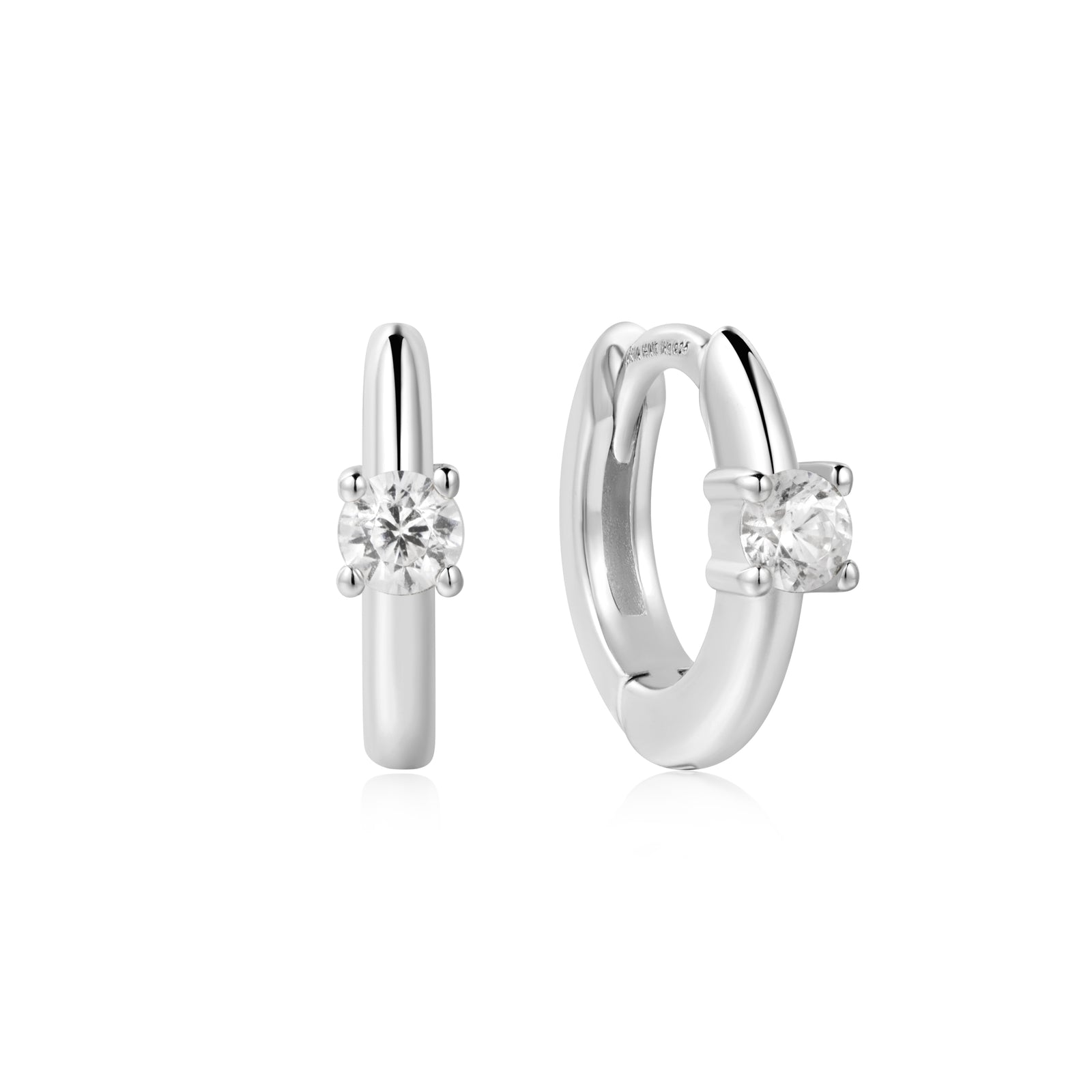 Silver Solitaire Cubic Zirconia Mini Huggies