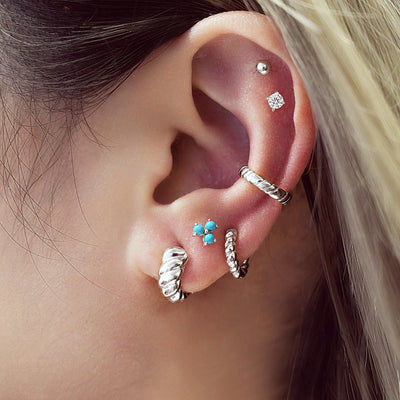 Silver Bold Texture Medium Huggie Hoop Earrings
