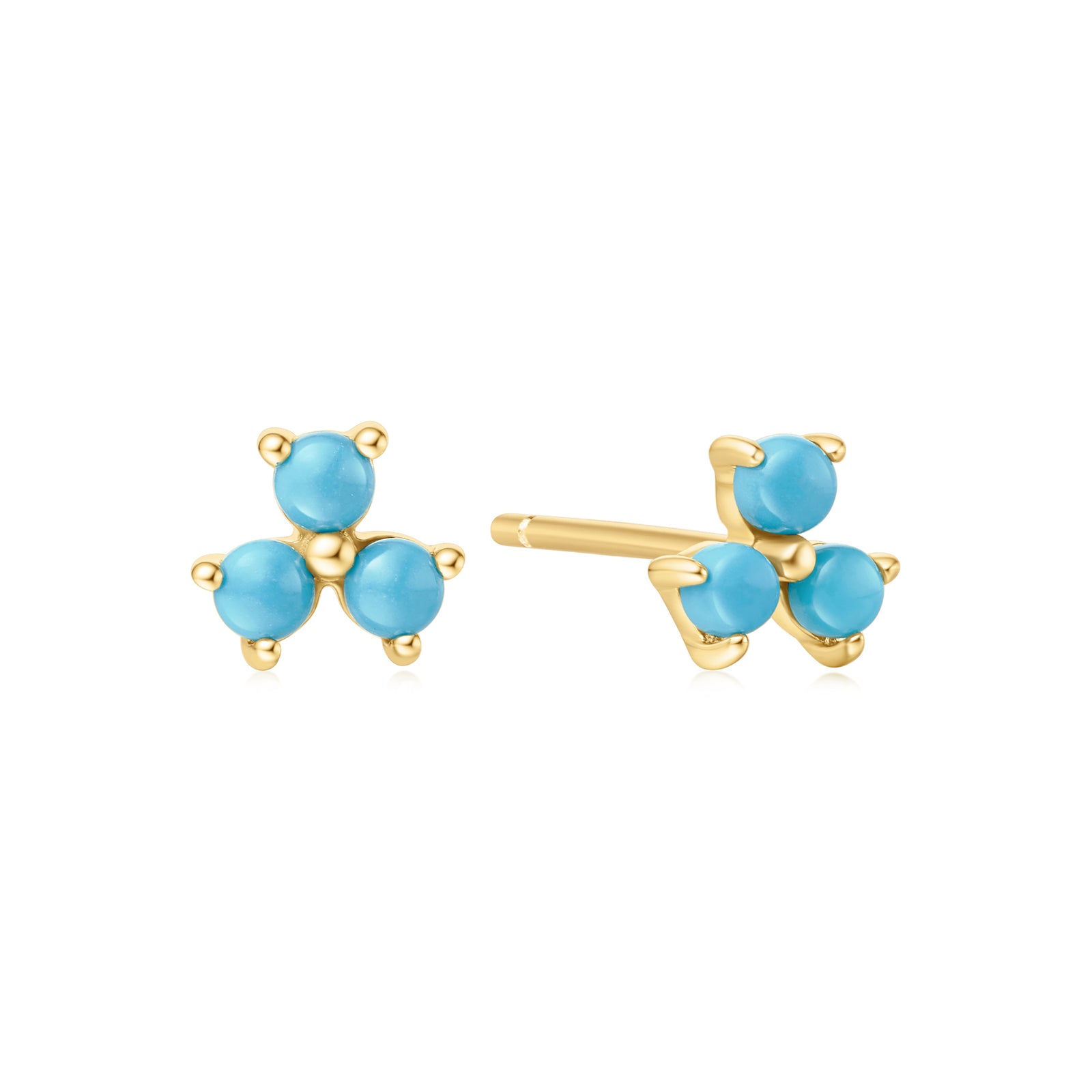 Gold Lab Created Turquoise Lotus Stud Earrings