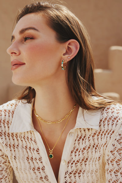 Gold Malachite and Turquoise Large Hoops