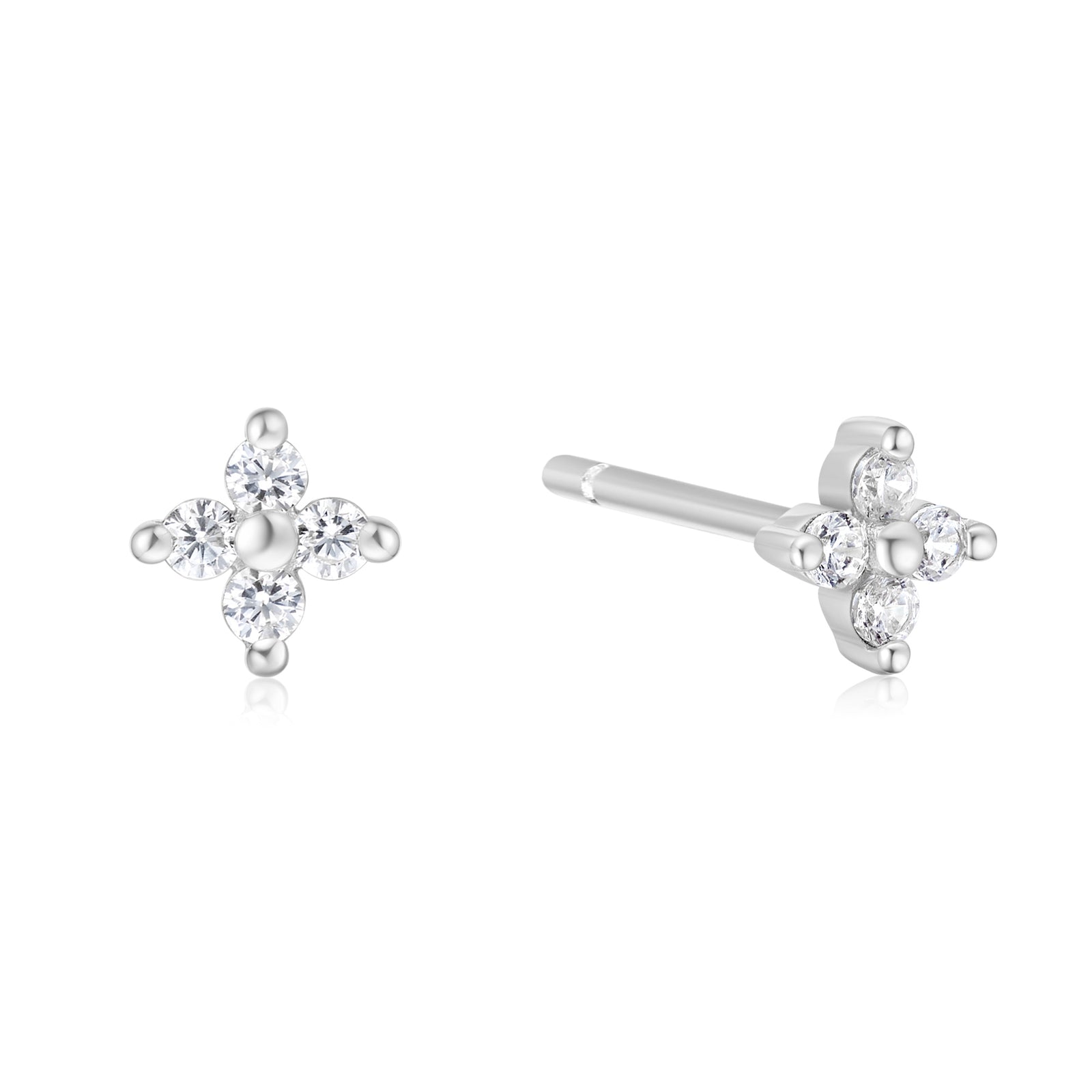 Silver Four-Petal Stud Earrings