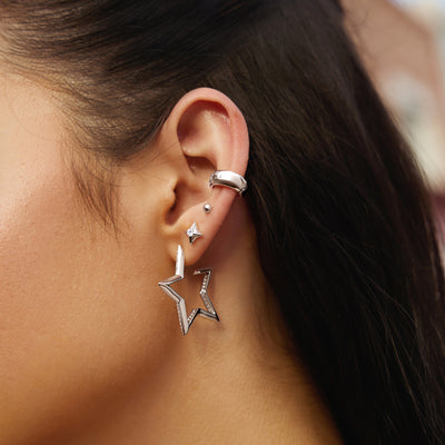 Silver Sparkling Star Stud Earrings