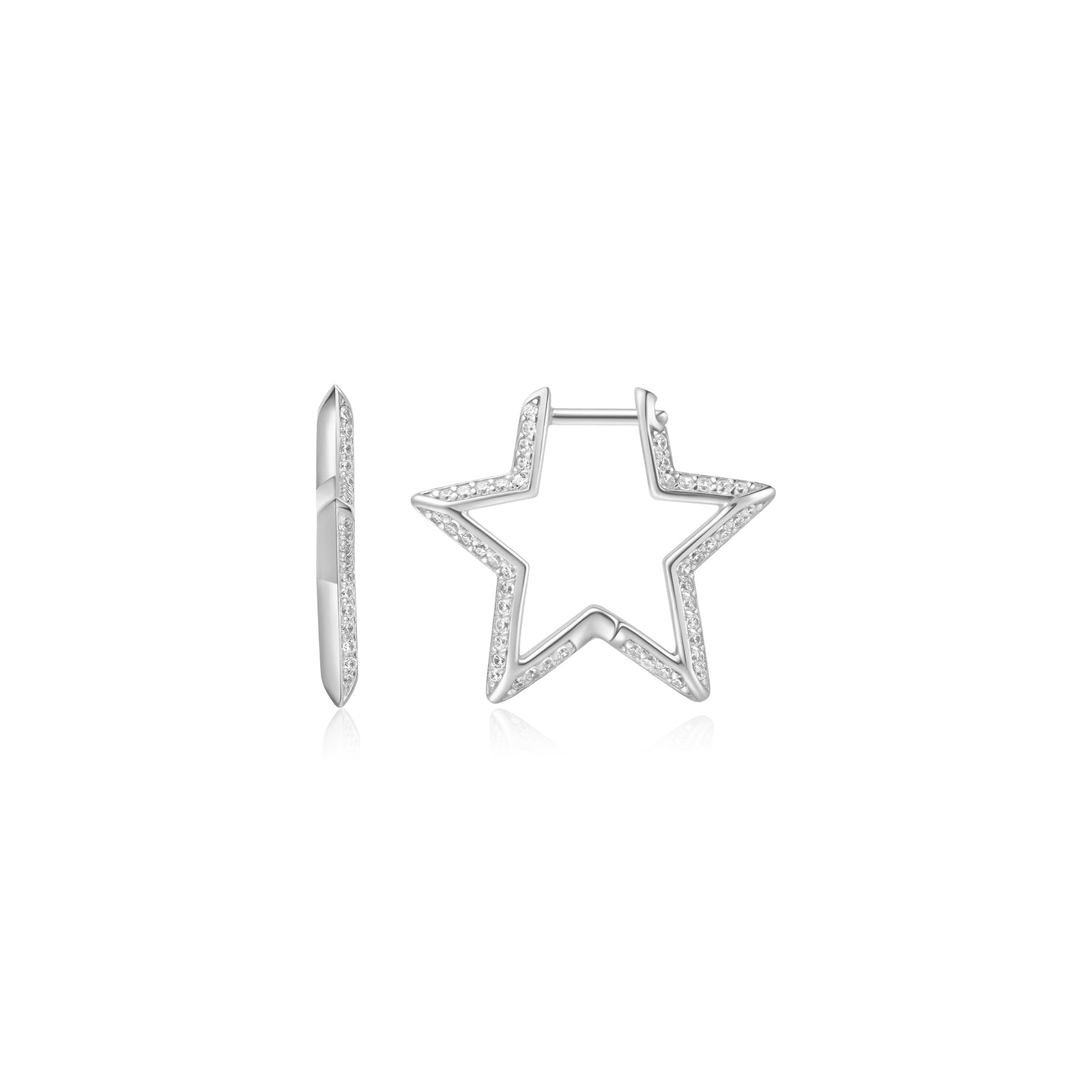 Silver Medium Star Pavé Hoop Earrings