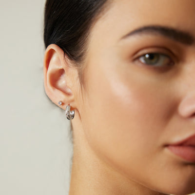 Silver Small Chubby Sparkling Huggie Hoop Earrings