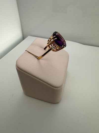 Large Oval Amethyst and Diamond Ring
