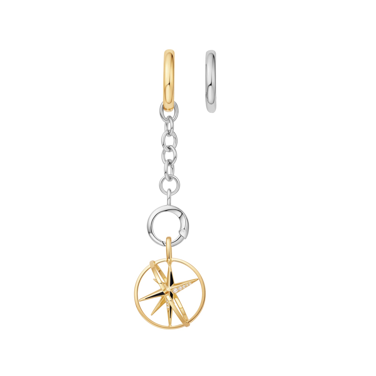 Two Tone Star Circle Charm Oval Hoop Earrings