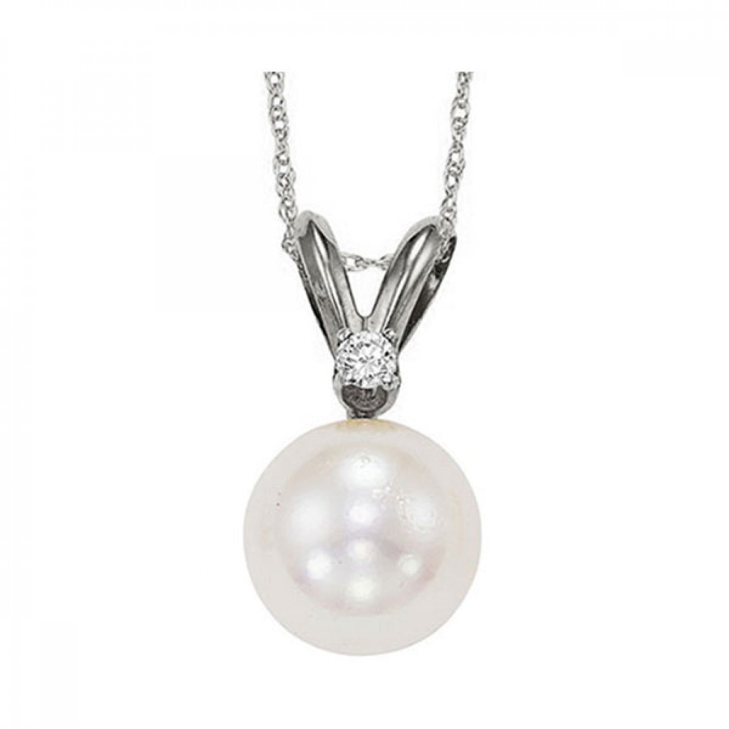 14KT WHITE GOLD DIAMOND (1/50CTW) & PEARL (1/2 CTW) PENDANT