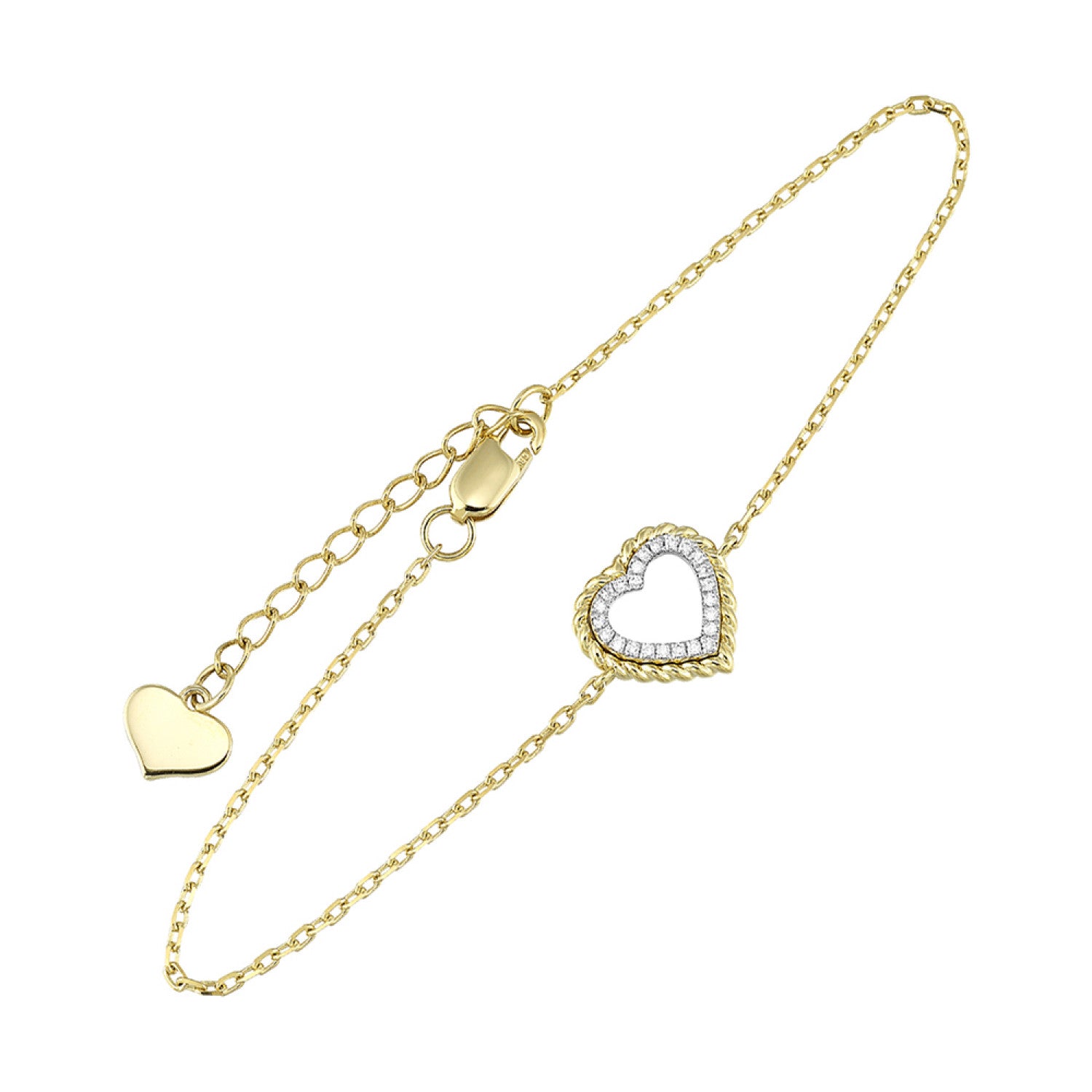 14Kt Yellow Gold Diamond 1/20Ctw Heart Bracelet