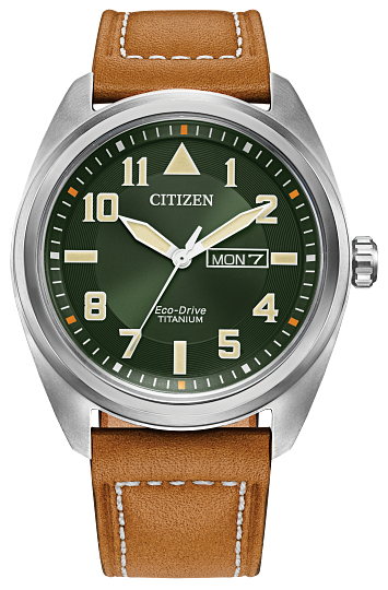 Gents Eco-Drive Citizen "Garrison" Watch With a Brown Leather Strap
