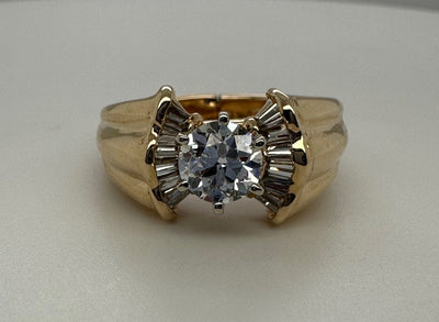 14K Yellow Gold Arthritic Shank Round Diamond Ring