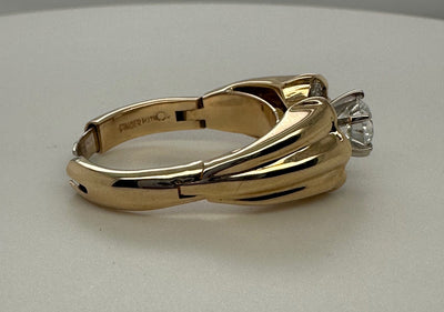 14K Yellow Gold Arthritic Shank Round Diamond Ring