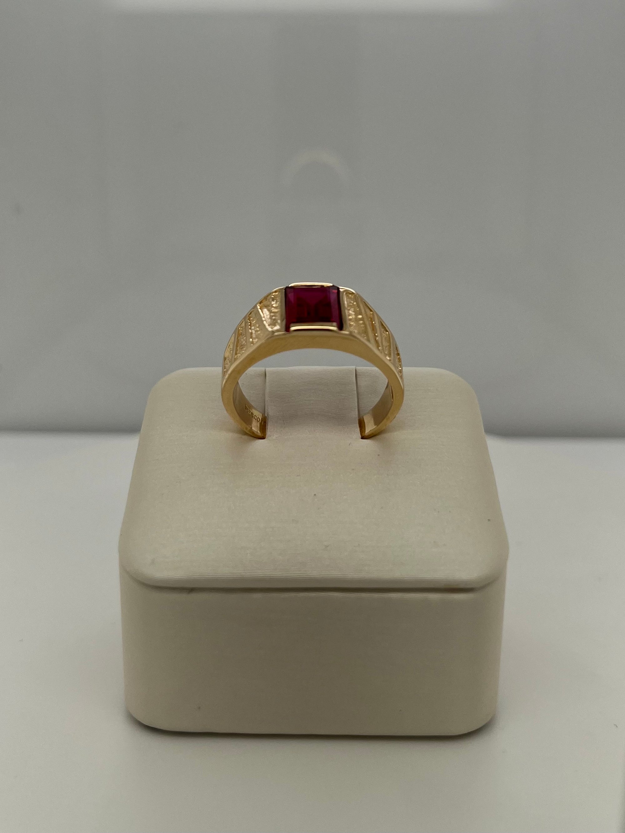 Textured Gold Ruby Men's Ring