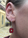 Block "O" Leverback Crystal Earrings - ALL RED