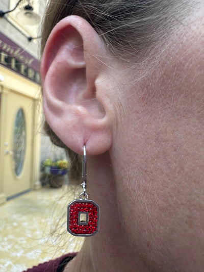 Block "O" Leverback Crystal Earrings - ALL RED