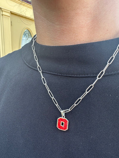 Block "O" Pendant on Paperclip Chain - ALL RED