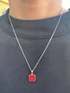 Block "O" Pendant on Brass Rhodium Chain - ALL RED