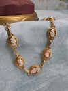 14k Yellow Gold Orange-Cameo Bracelet w/ Safety Chain