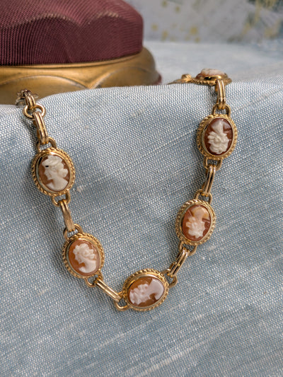 14k Yellow Gold Orange-Cameo Bracelet w/ Safety Chain