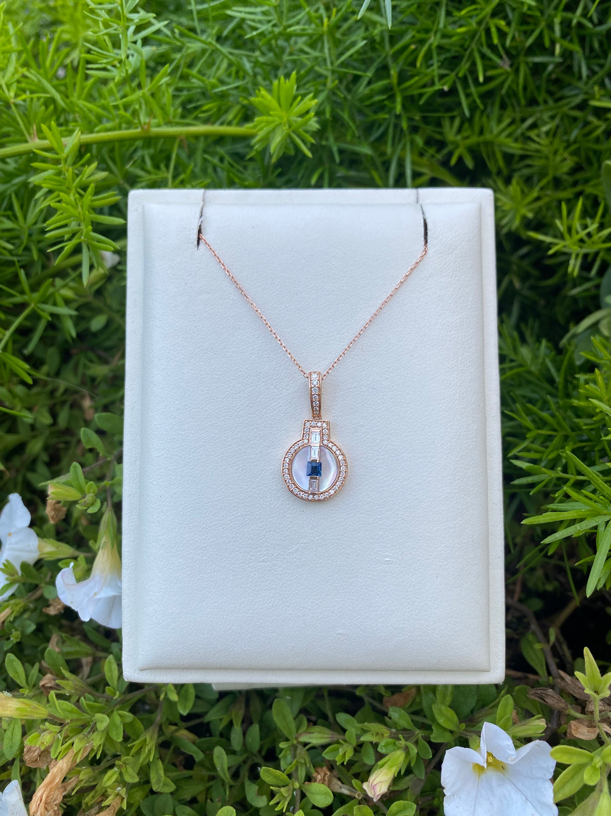 Rose Gold Moonstone and Sapphire Pendant Necklace