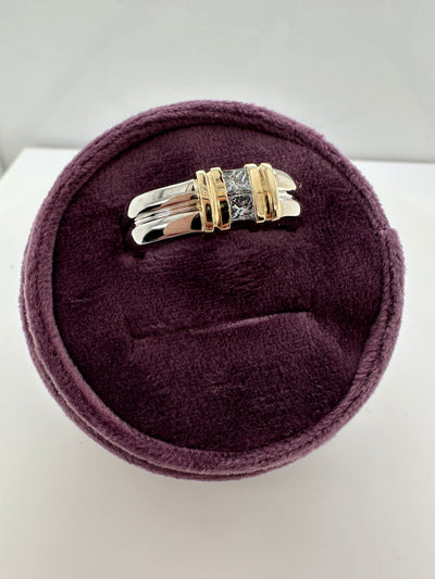 14K Two Toned Princess Cut Diamond Gents Ring