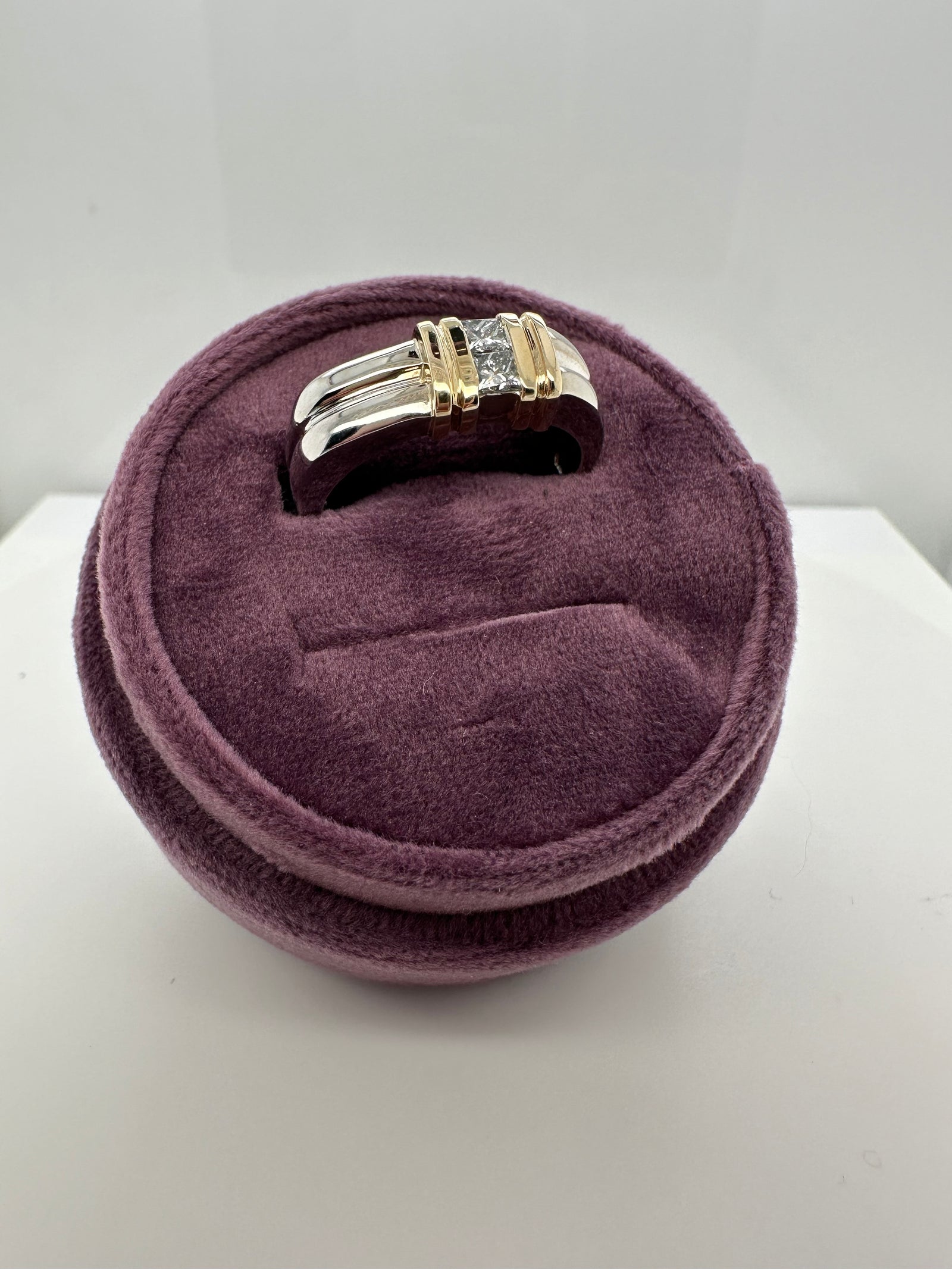 14K Two Toned Princess Cut Diamond Gents Ring