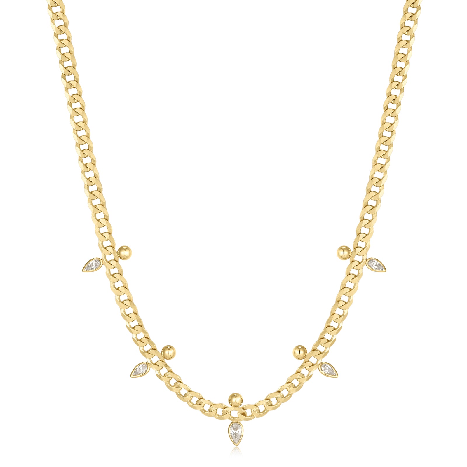 Gold Curb Chain Sparkle Point Necklace