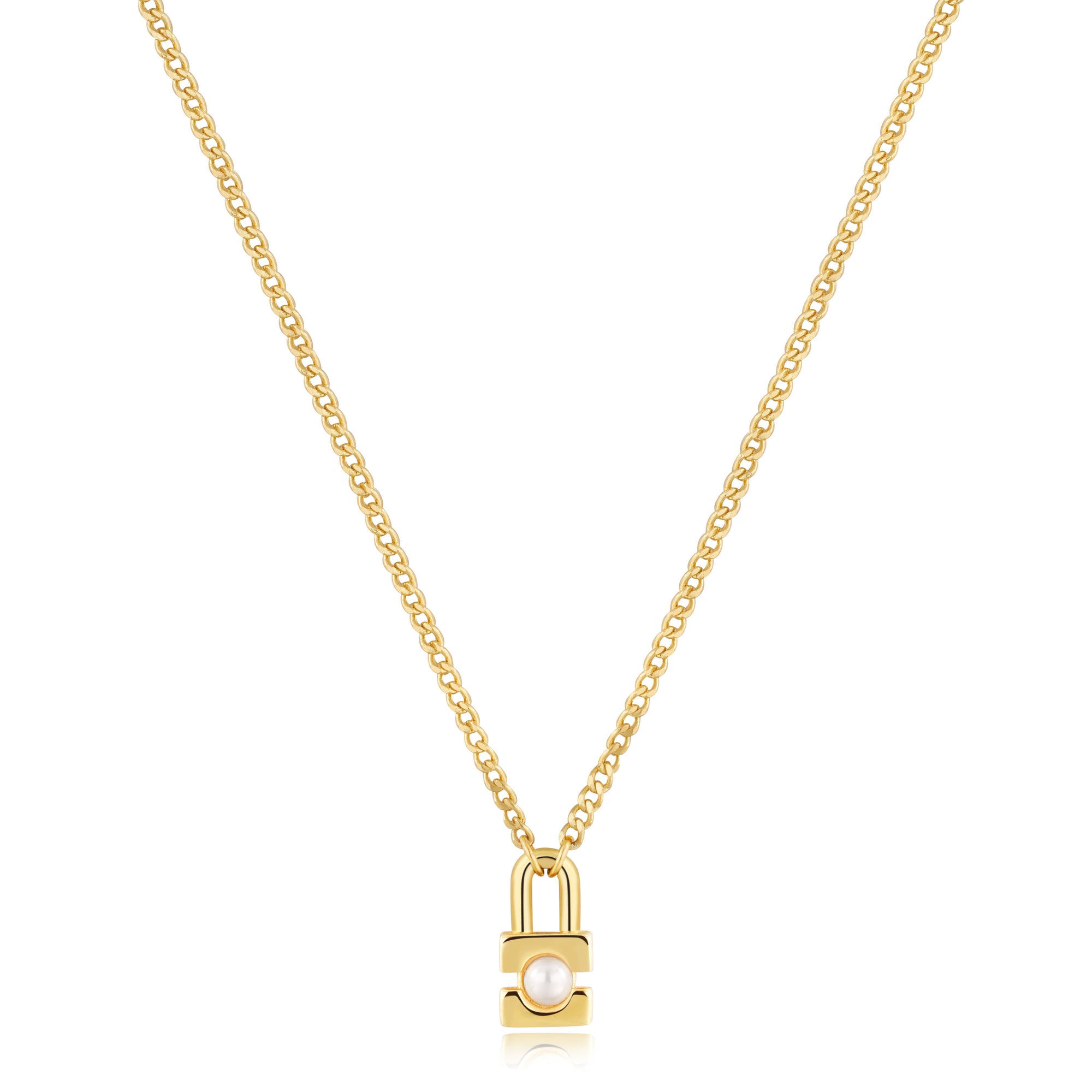 Gold Shell Pearl Padlock Necklace