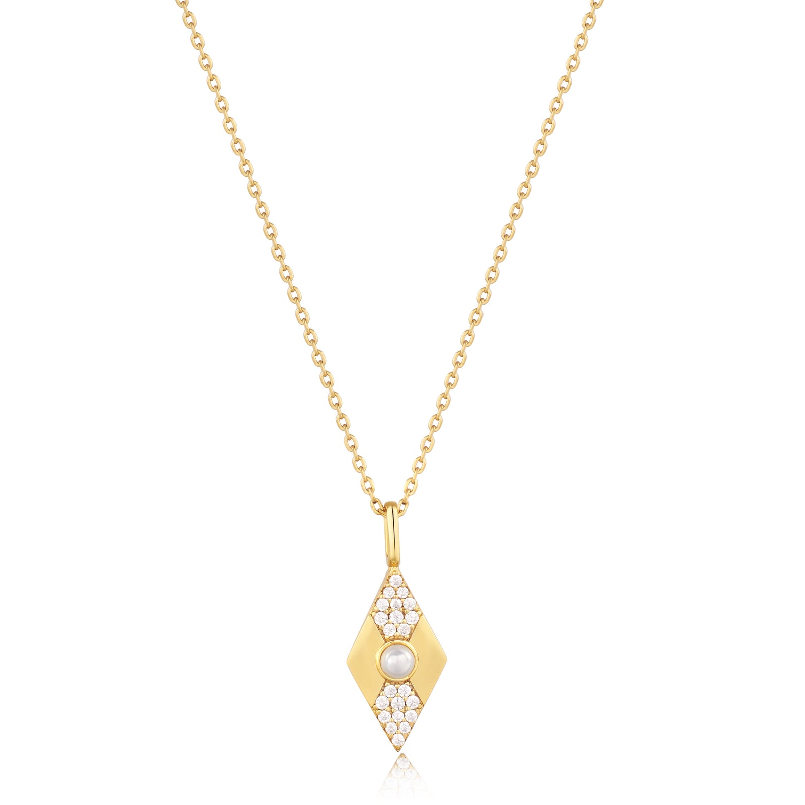 Gold Shell Pearl Geometric Pendant Necklace
