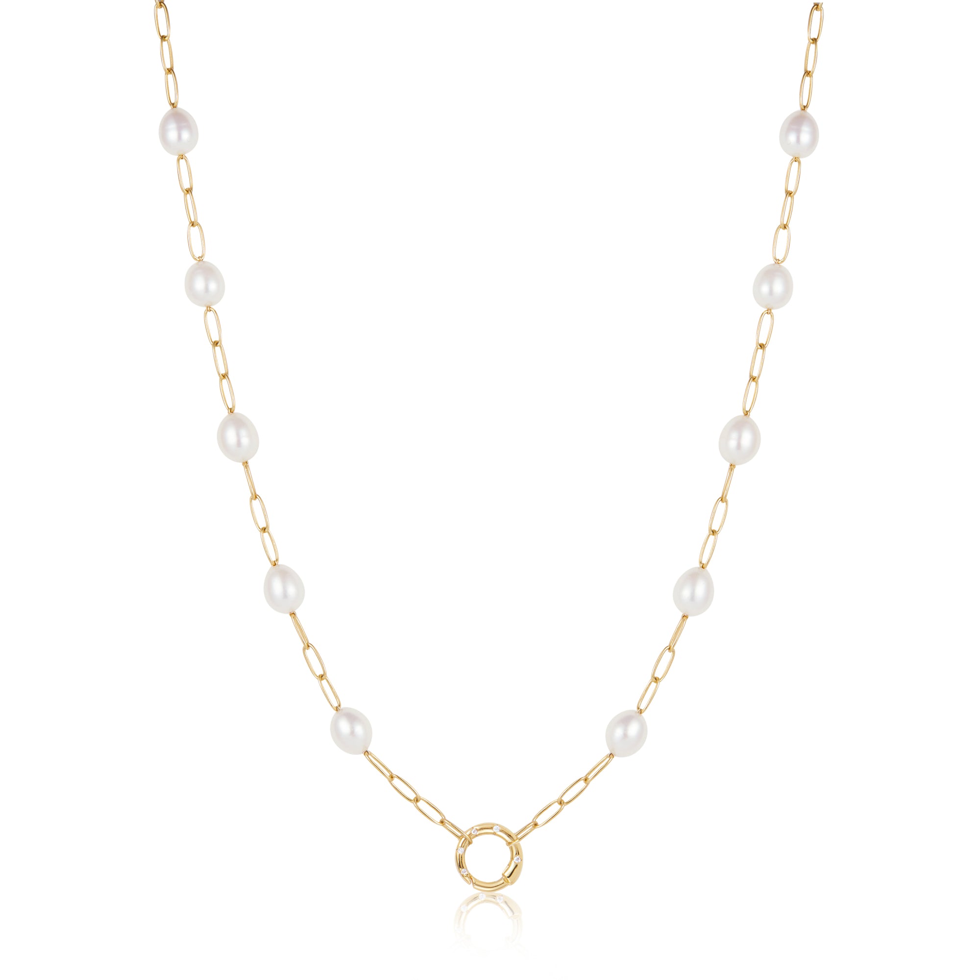 Gold Pearl Chain Charm Connector Necklace