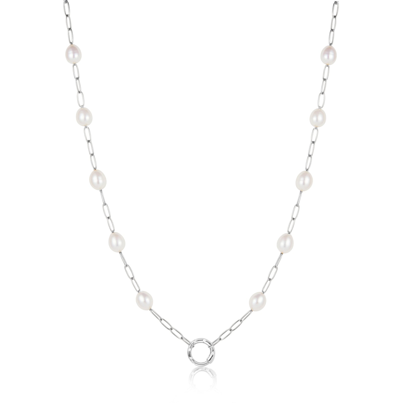 Silver Pearl Chain Charm Connector Necklace