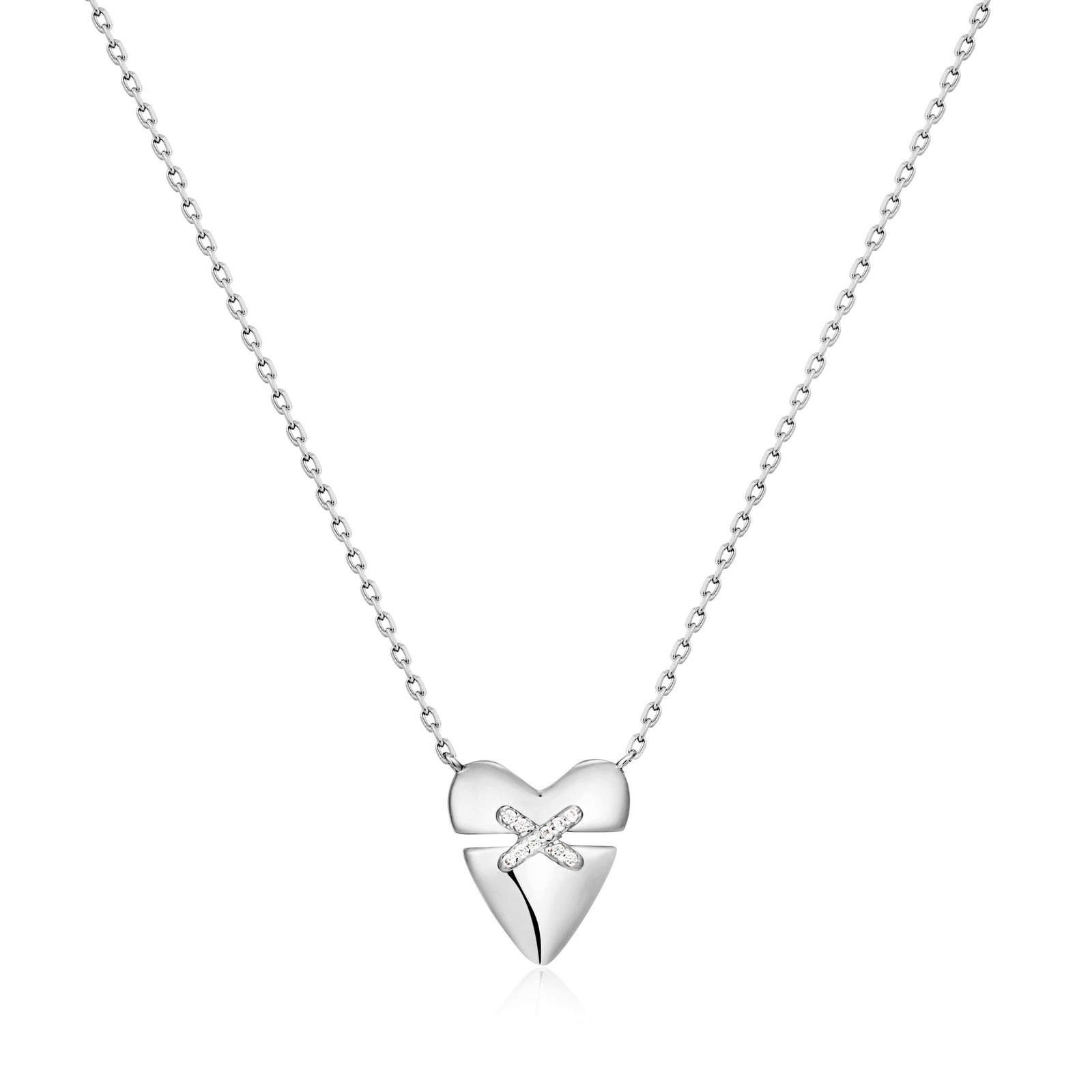 Silver Heart Kiss Pavé Necklace