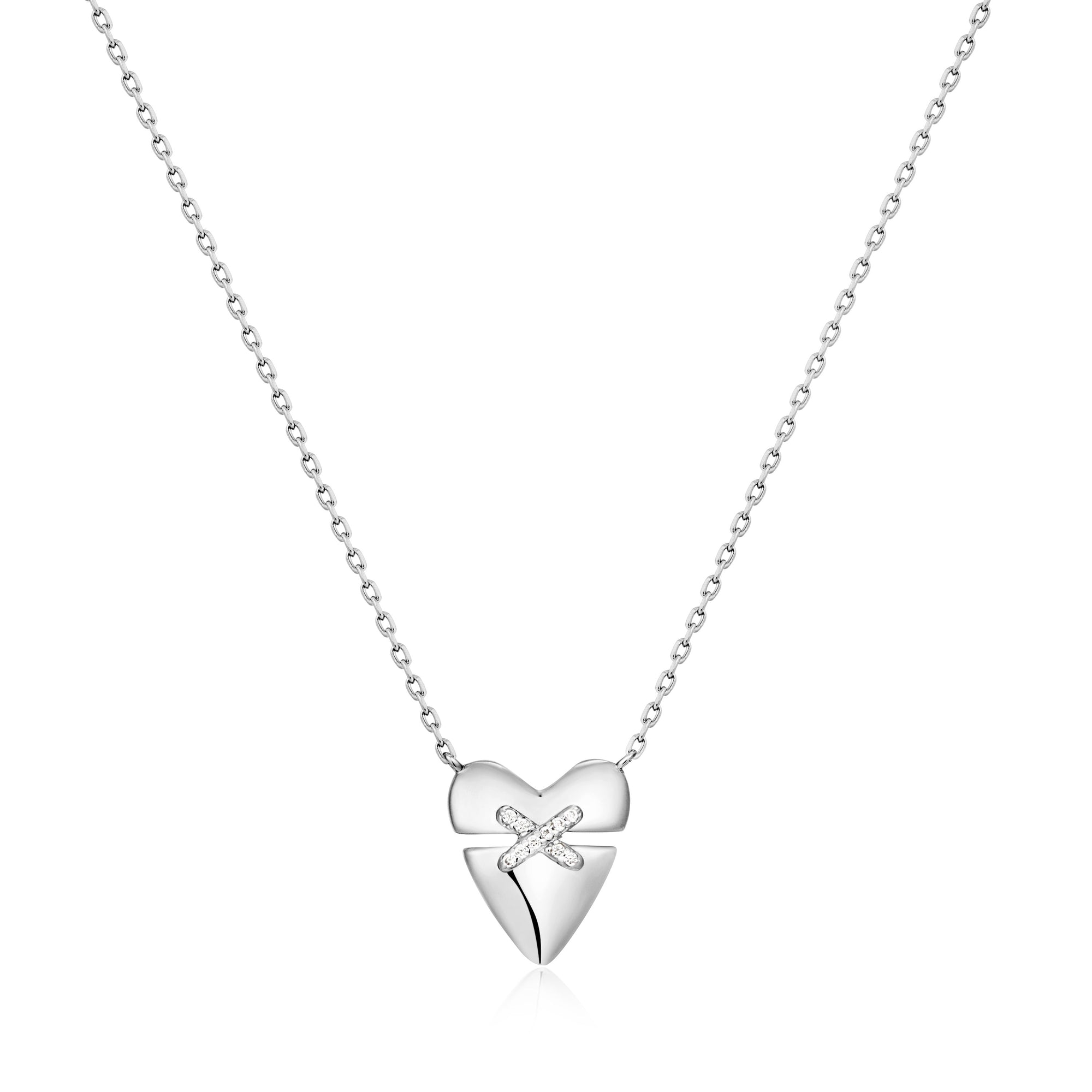 Silver Heart Kiss Pavé Necklace