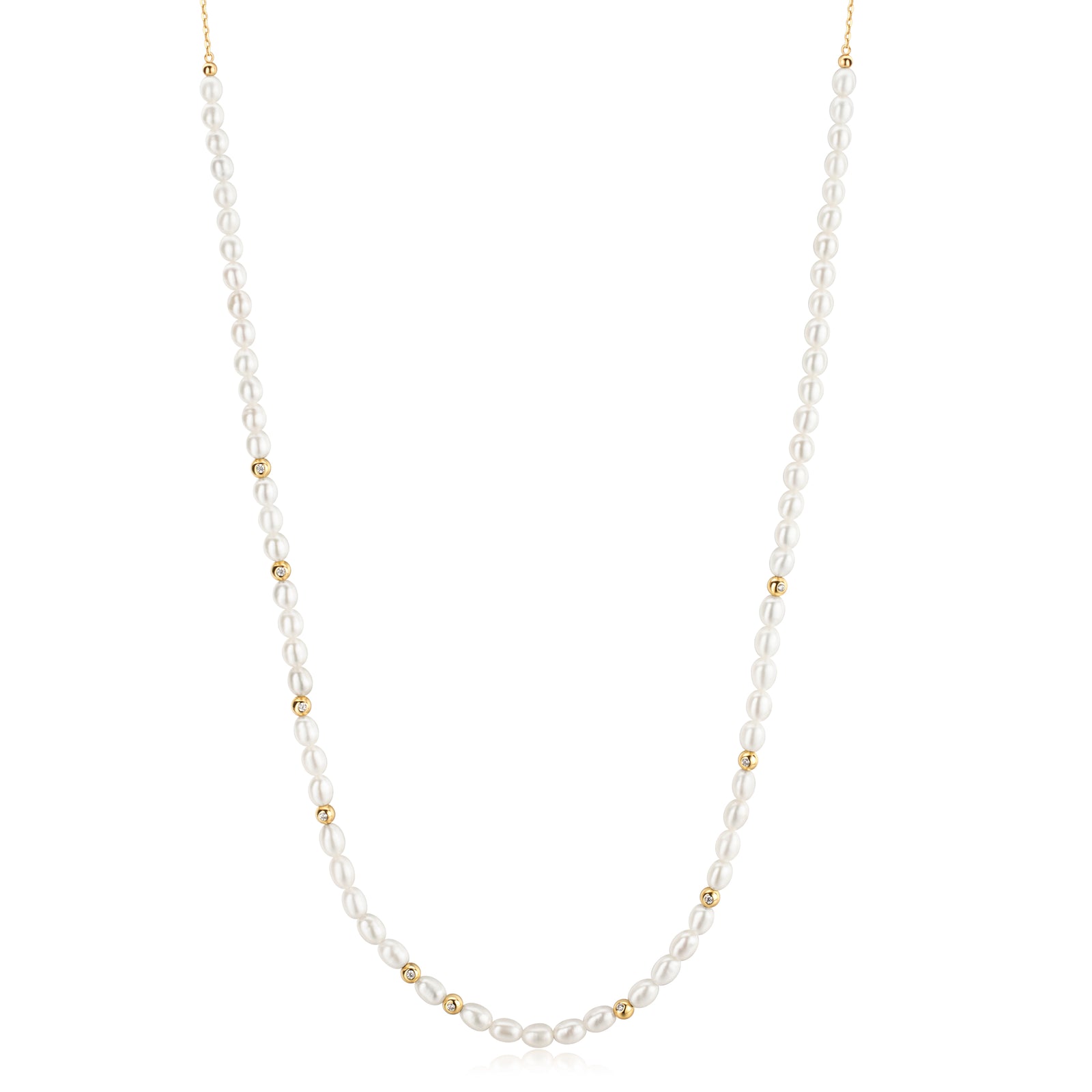 Gold Freshwater Pearl and White Cubic Zirconia Bezel Set Slider Necklace