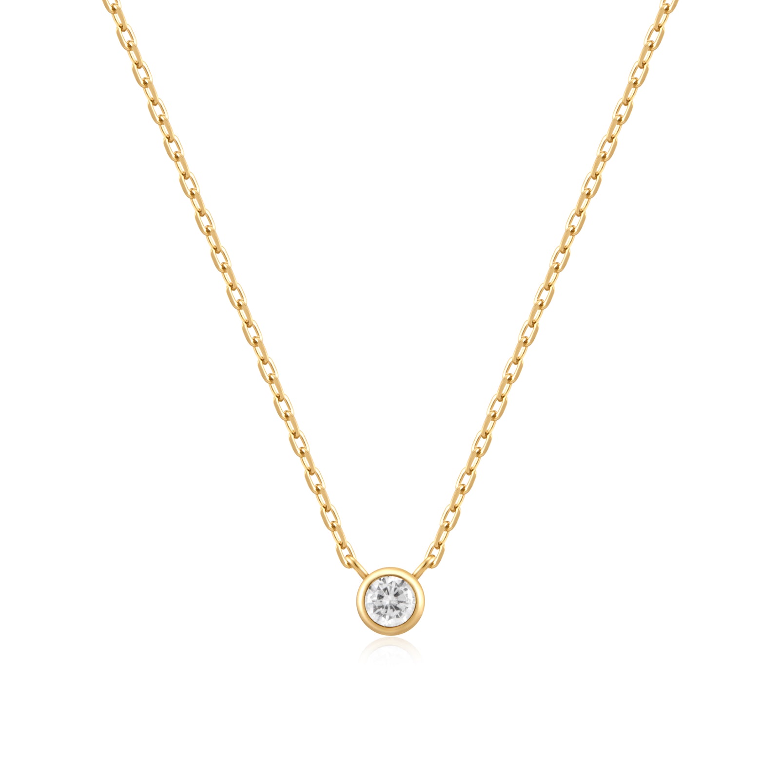 Gold Round Solitaire Cubic Zirconia Necklace