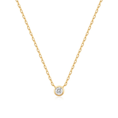 Gold Round Solitaire Cubic Zirconia Necklace