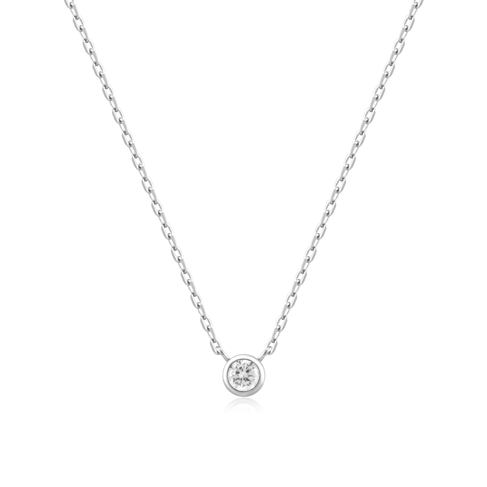 Silver Round Solitaire Cubic Zirconia Necklace