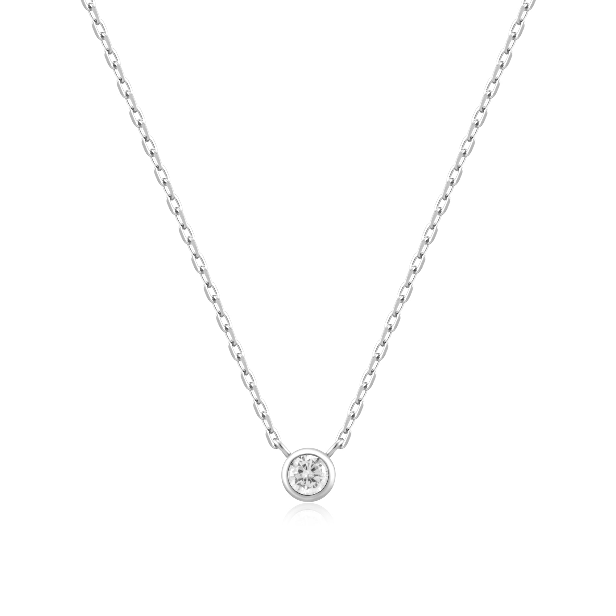 Silver Round Solitaire Cubic Zirconia Necklace
