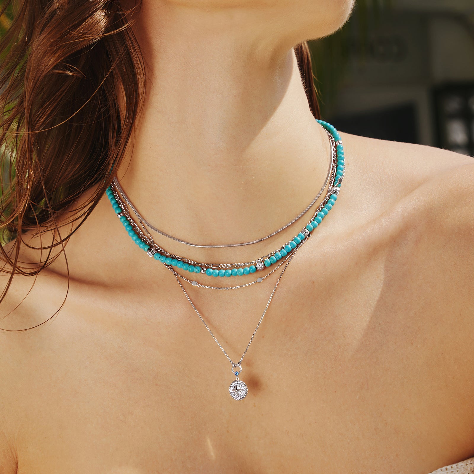 Silver Disc Station Necklace