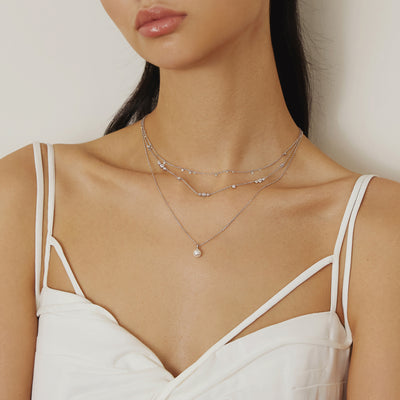 Silver Sparkling Bezel Cubic Zirconia Station Necklace