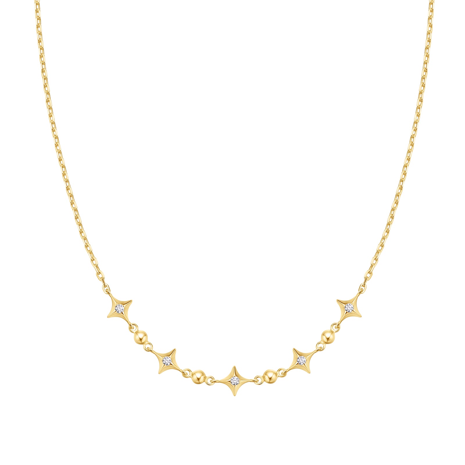 Gold Sparkling Star Station Necklace