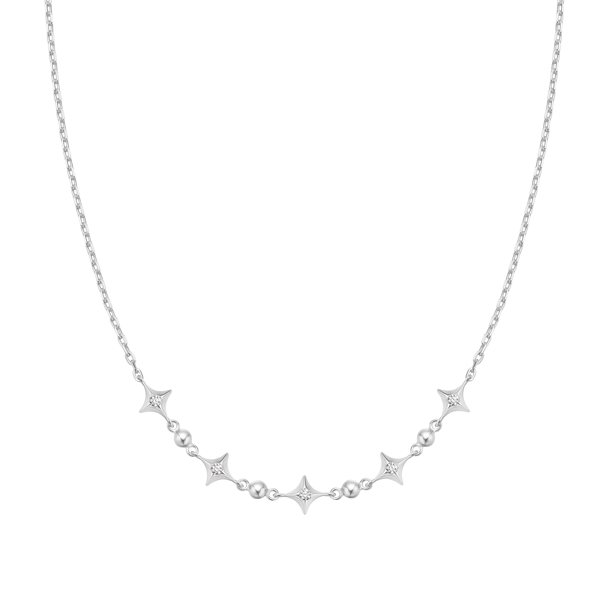 Silver Sparkling Star Station Necklace