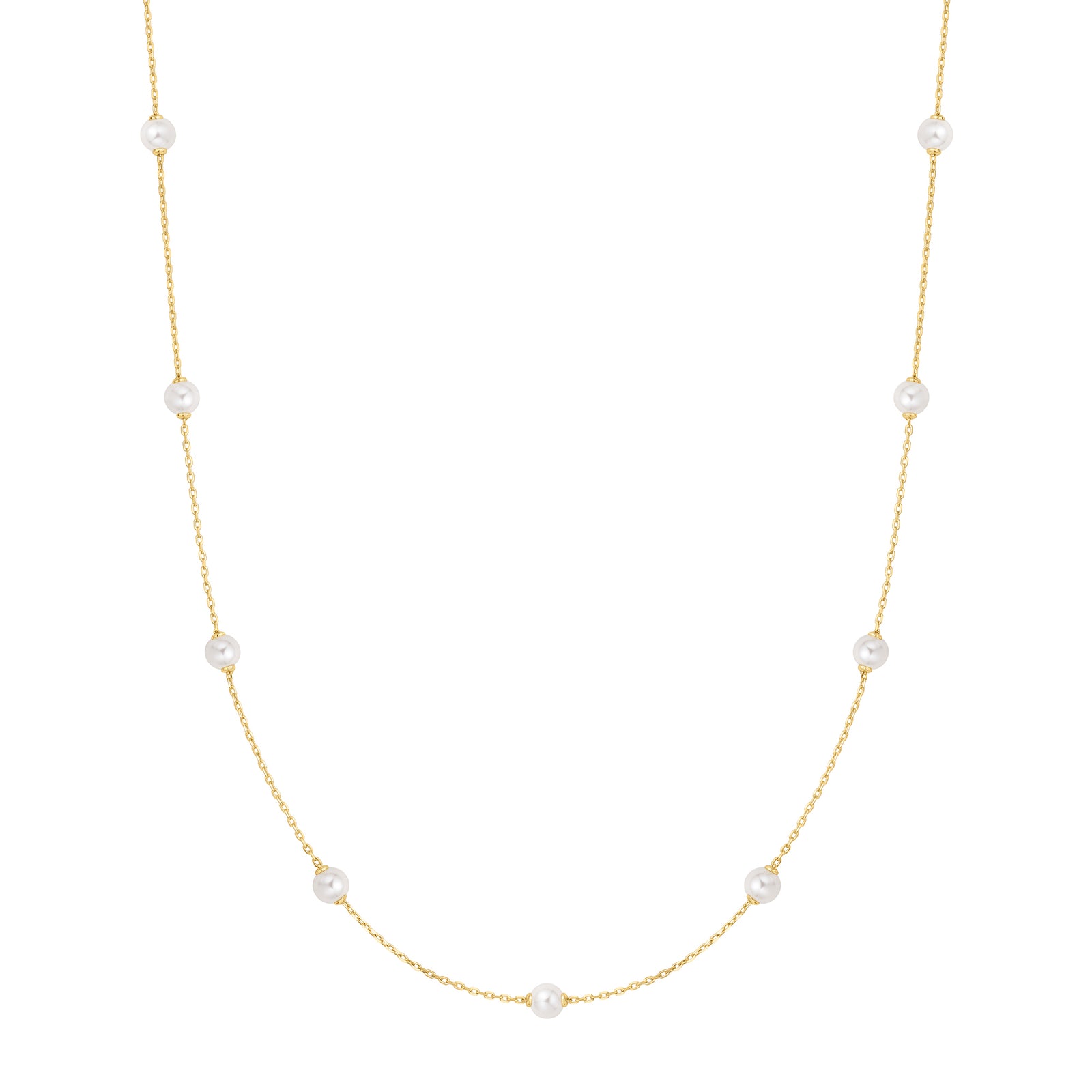 Gold Shell Pearl Station Chain Necklace