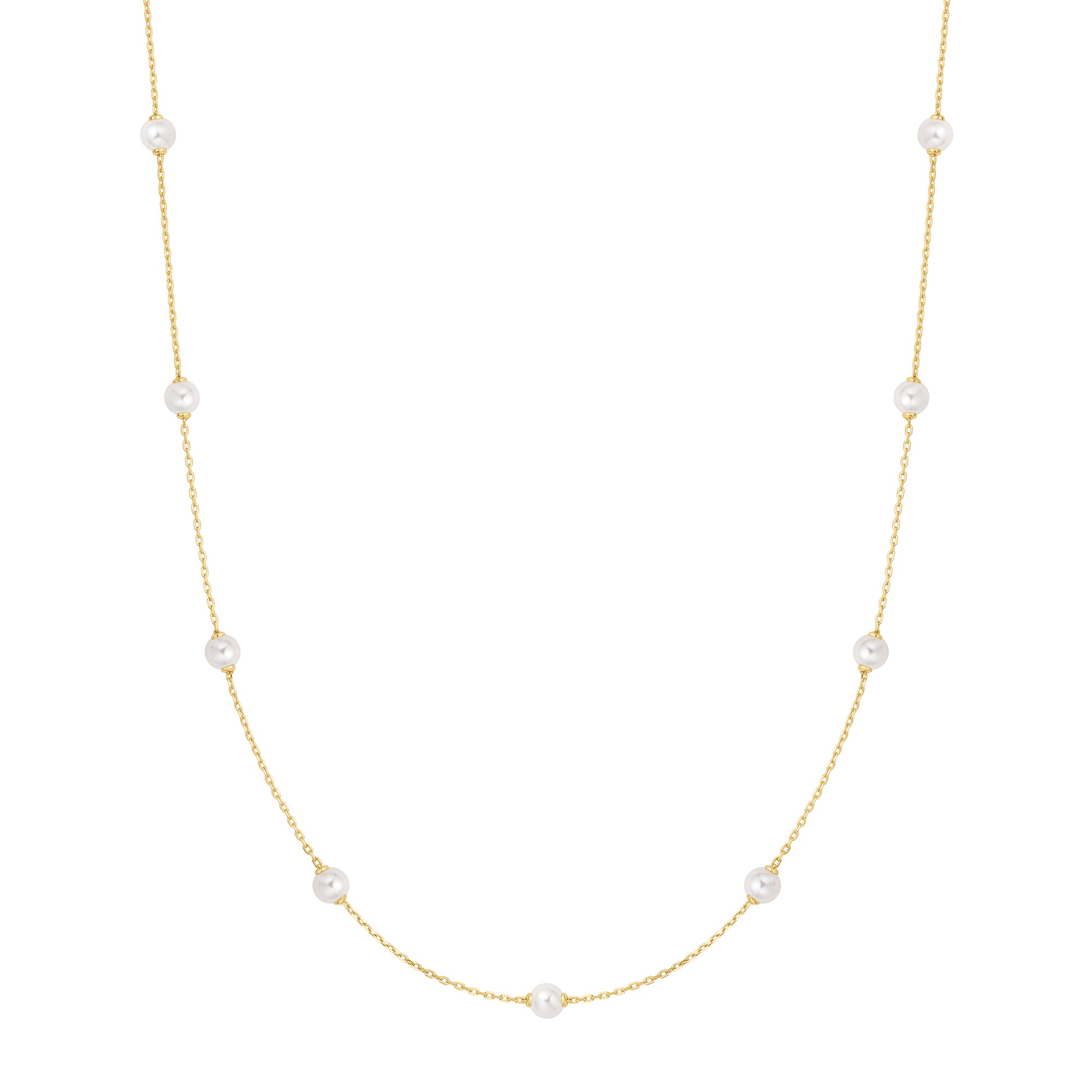 Gold Shell Pearl Station Chain Necklace