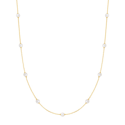 Gold Shell Pearl Station Chain Necklace